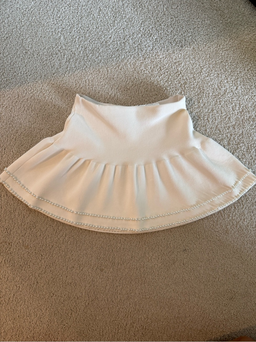 H&M White Circle Skirt with Pearl-Style Trim